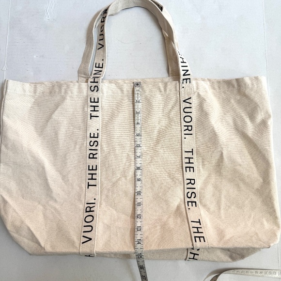 VUORI XL Canvas Tote Bag logo Beige Tan The Rise The Shine Gym Beach 24" x 15" - Picture 6 of 13